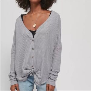 Urban Outfitters Oversized Thermal Button Front Shirt in Light Gray Size M